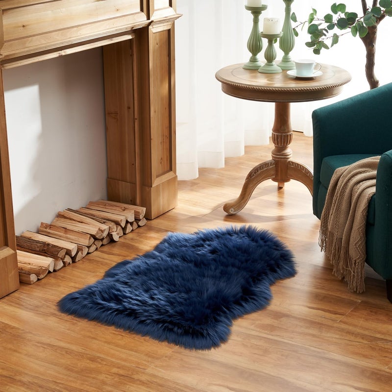 Easy Joy EasyJoy Ultra Soft Fluffy Shaggy Area Rug Faux Fur Rug Chair Cover Seat Pad Fuzzy Area Rug for Bedroom Floor Sofa Living Room (2 x 3 ft Sheepskin, Dark Blue) - Image 3